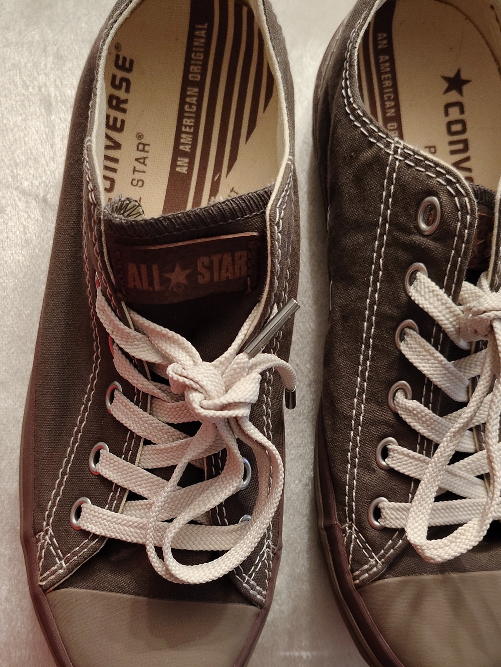 Converse Low Top Sneakers - Brown & White Canvas, Size 7